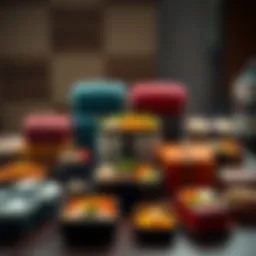 An elegant display of various airtight bento boxes showcasing their unique designs and colors