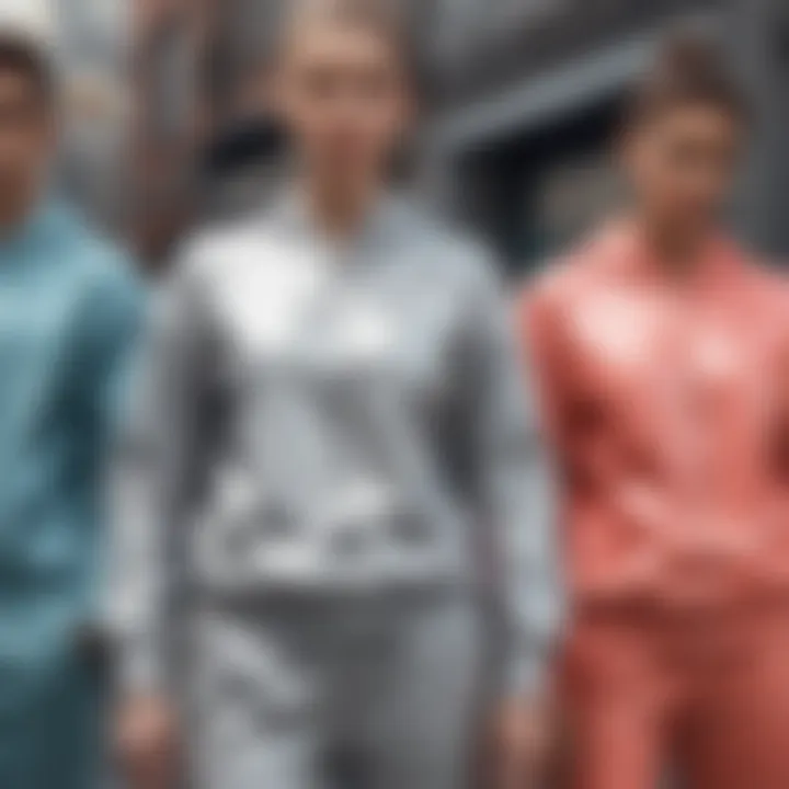 Fashion-forward individuals wearing upper body sweat suits in an urban setting, blending athleticism and style