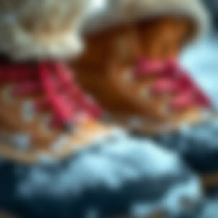 Close-up of snow boot materials and textures