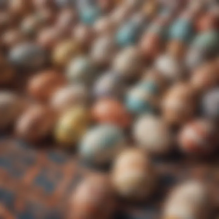 Close-up of intricate Easter egg patterns on a throw blanket