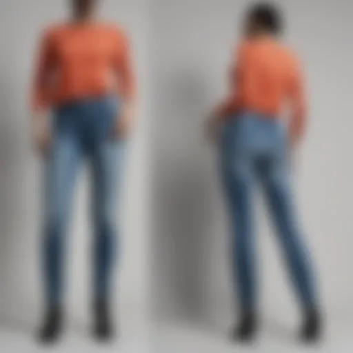 A stylish pair of asymmetrical jeans showcased on a mannequin