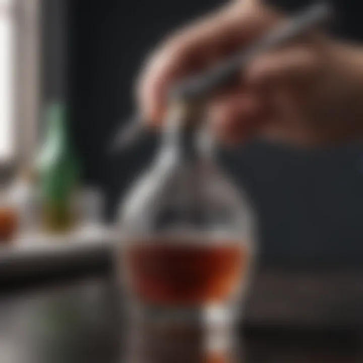 Artisan cutting a glass bottle with precision using a specialized tool