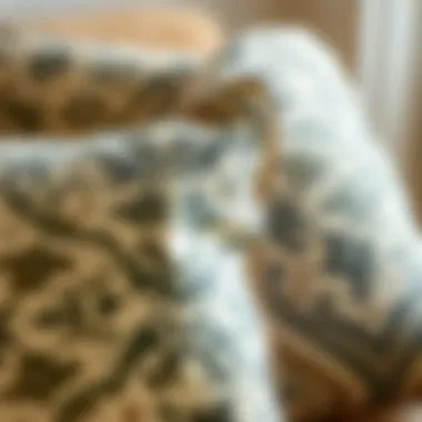 Close-up of intricate patterns on country style pillow covers