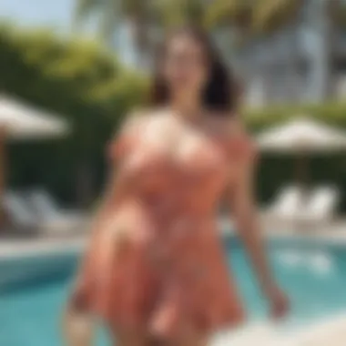 Comfortable plus size swim dress in a solid color by the poolside