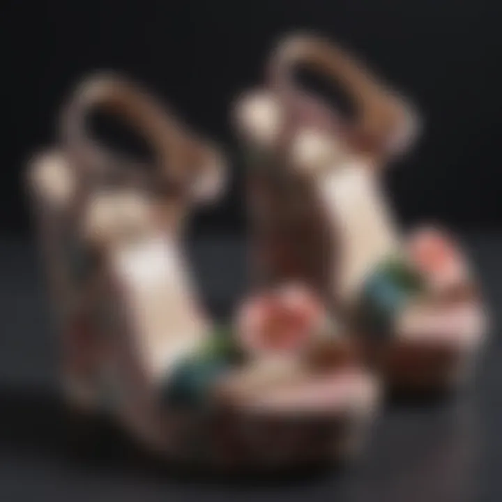 Sustainable practices in the fashion industry represented with eco-friendly floral print wedge sandals