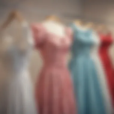 A curated selection of milkmaid dresses displayed on a rack