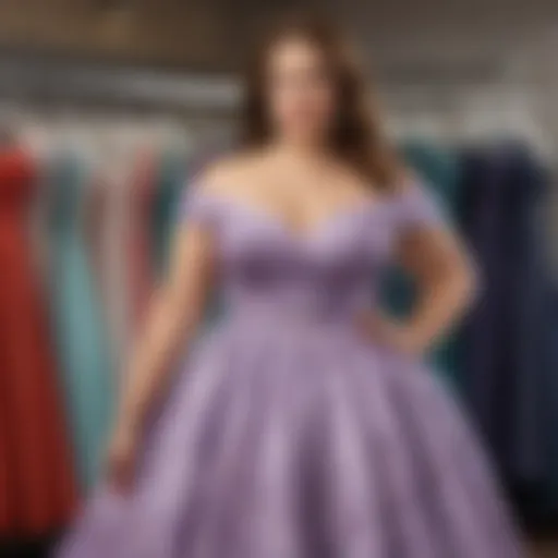 A stunning array of plus size date dresses in various styles and colors displayed elegantly.