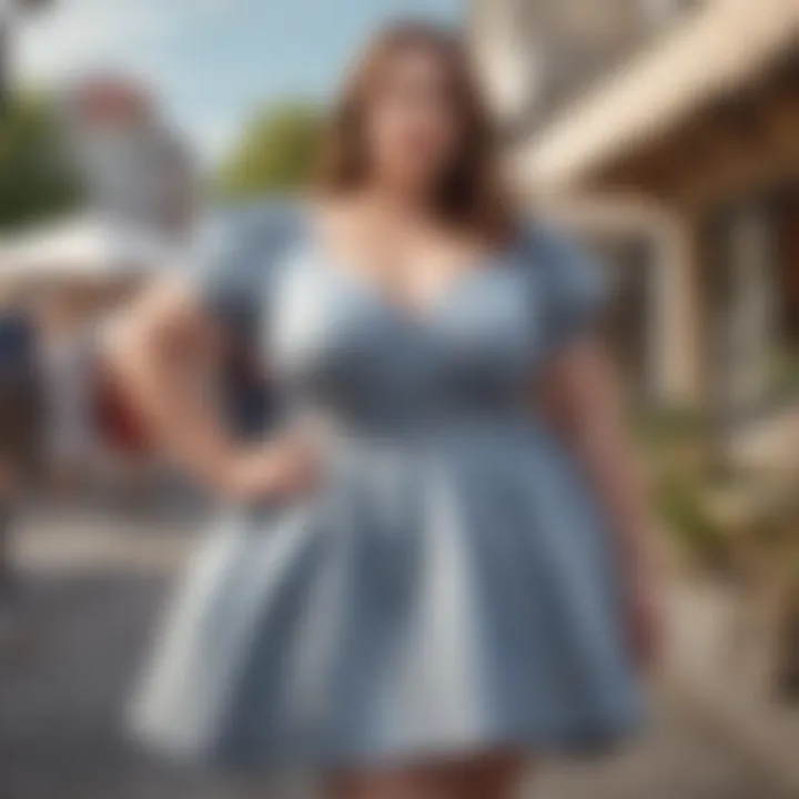 A fashionista confidently showcasing her plus size date dress in a chic outdoor setting.