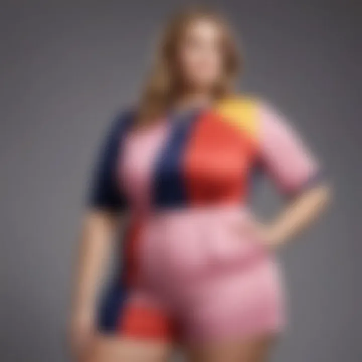 Chic plus size romper featuring trendy color blocking and modern design.