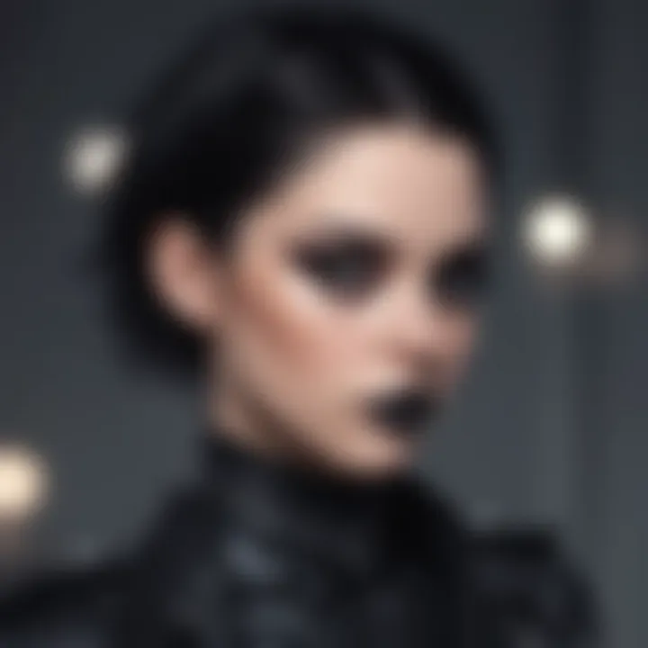 A fashion-forward model embodying modern interpretations of goth style.