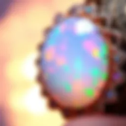 Close-up of opal daith jewelry highlighting its vibrant colors