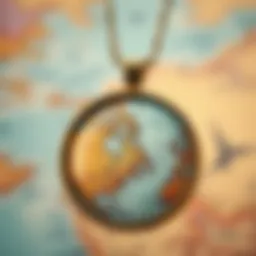 Vintage map pendant showcasing intricate geographical details
