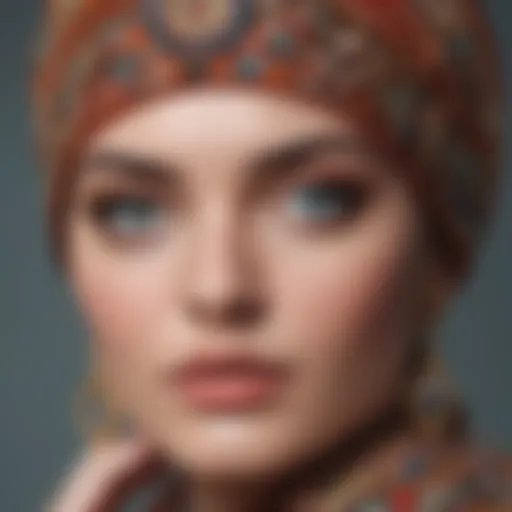 Close-up of a vibrant sequin turban showcasing intricate beadwork