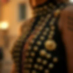 Close-up of studded detailing on a bandage dress