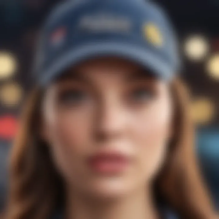 Close-up of a woman wearing a quirky trucker hat