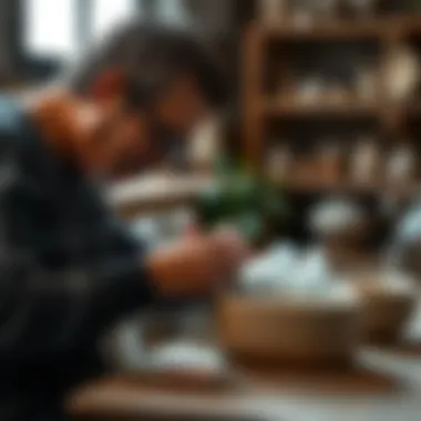 Artisan Craftsmanship in Ceramic Holders An artisan at work, shaping clay into an elegant ceramic tissue holder.