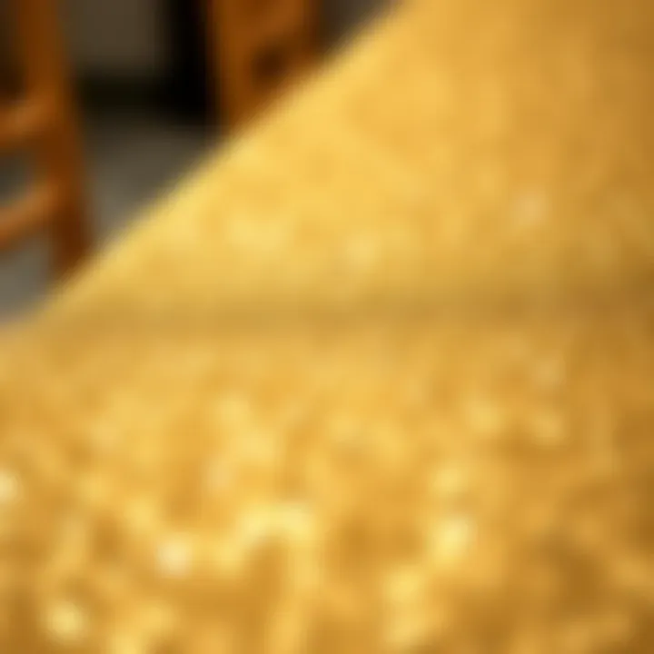 Close-up view of a gold glitter table cover highlighting its shimmering texture and exquisite detail