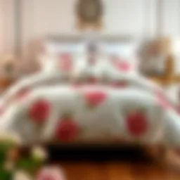 Elegant vintage rose comforter set displayed on a neatly arranged bed