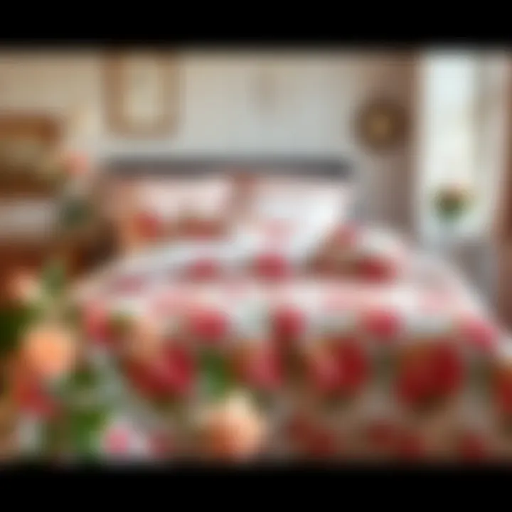 Styled bedroom featuring vintage rose comforter set with complementary decor