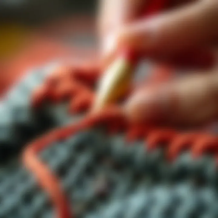 Close-up of stitching techniques using large eye needles