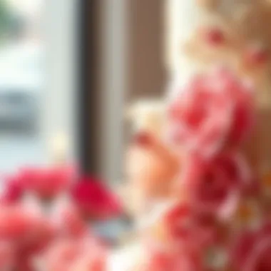 Close-up of intricate faux floral design on a cake