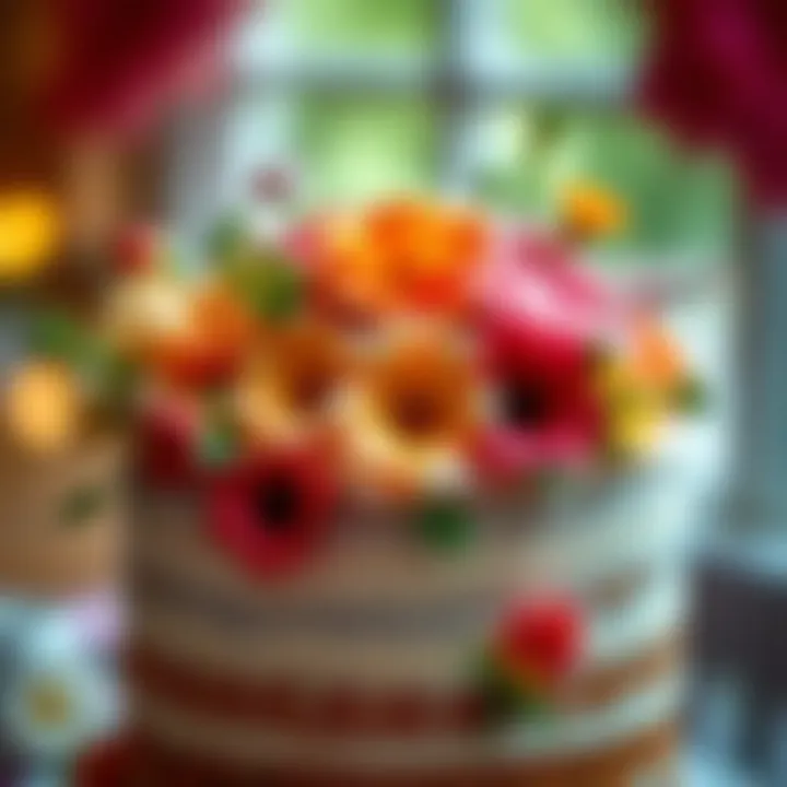 Vibrant assortment of artificial flowers adorning a cake