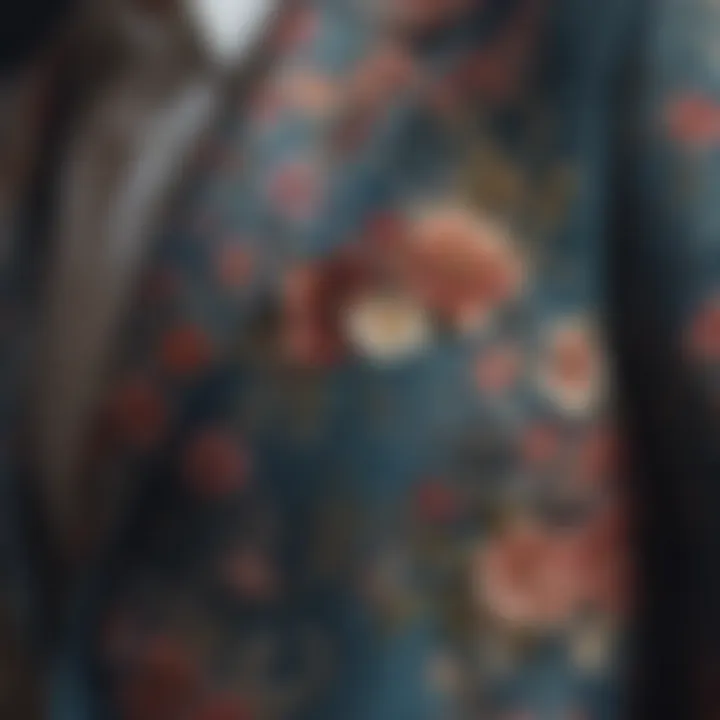 Close-up of floral patterns on blazer fabric