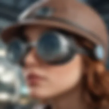 Close-up of unique materials used in a stylish hat with goggles