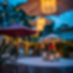 Beautifully illuminated outdoor space with umbrella string lights