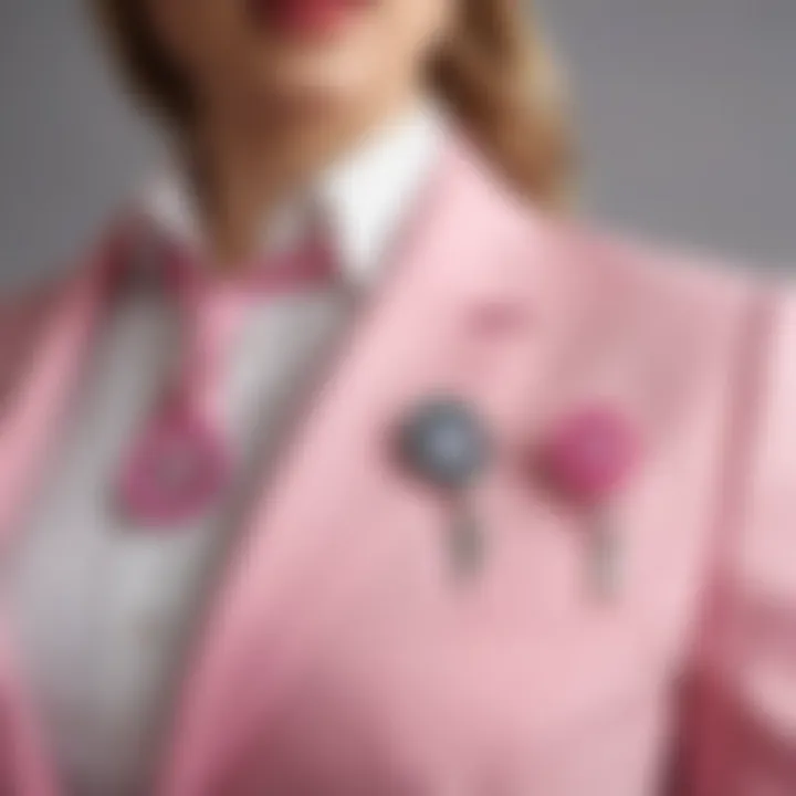 A pink badge reel attached to a professional outfit