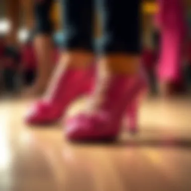 Close-up of the craftsmanship of pink Latin dance shoes