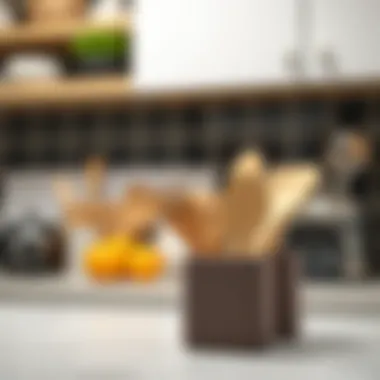 An organized kitchen countertop featuring silicone spoon holders