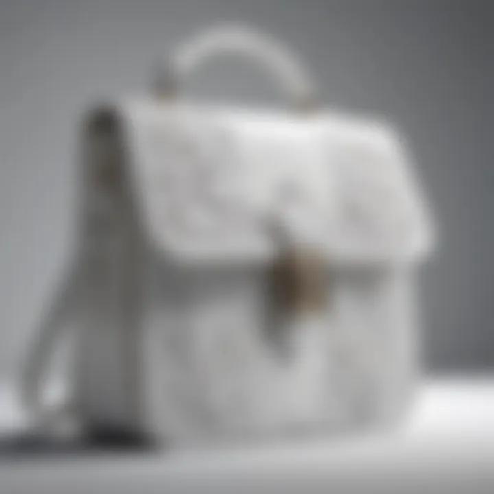 Elegant white bookbag purse showcasing intricate detailing