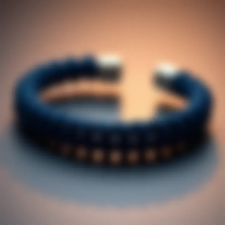 Close-up of navy blue bracelet made from premium materials