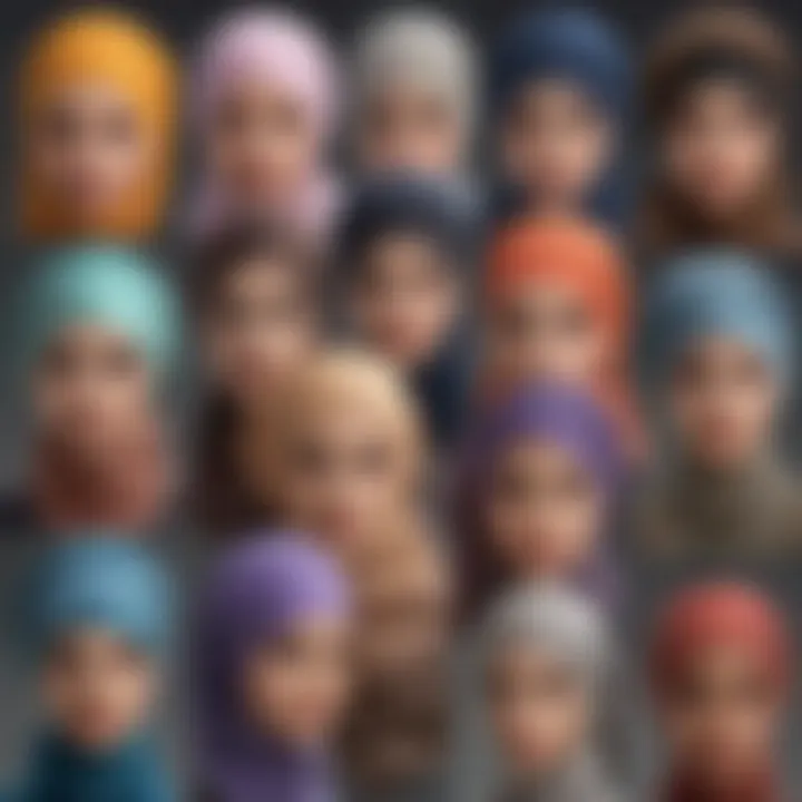 Variety of underscarf hijab caps in different colors and materials