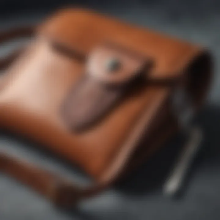 Close-up of craftsmanship in a leather pouch