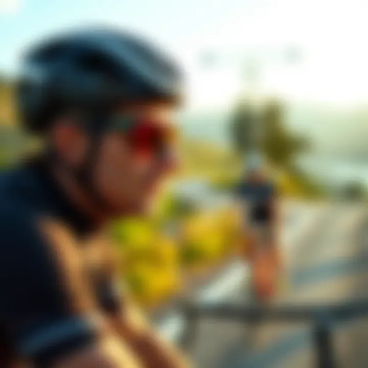 Cyclist wearing trendy cycling glasses on a scenic route