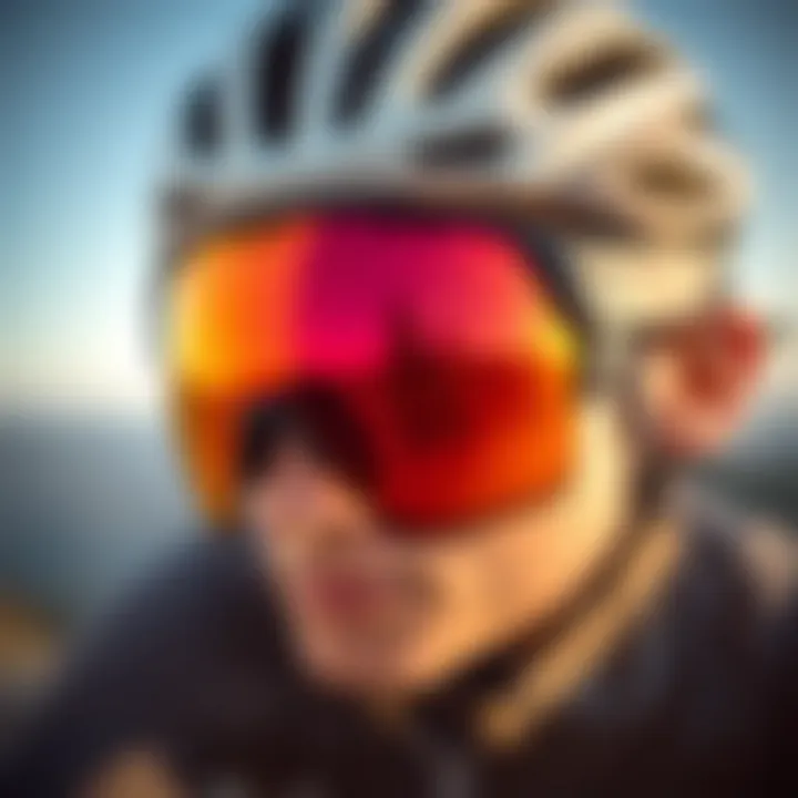 Close-up of advanced lens technology in cycling glasses